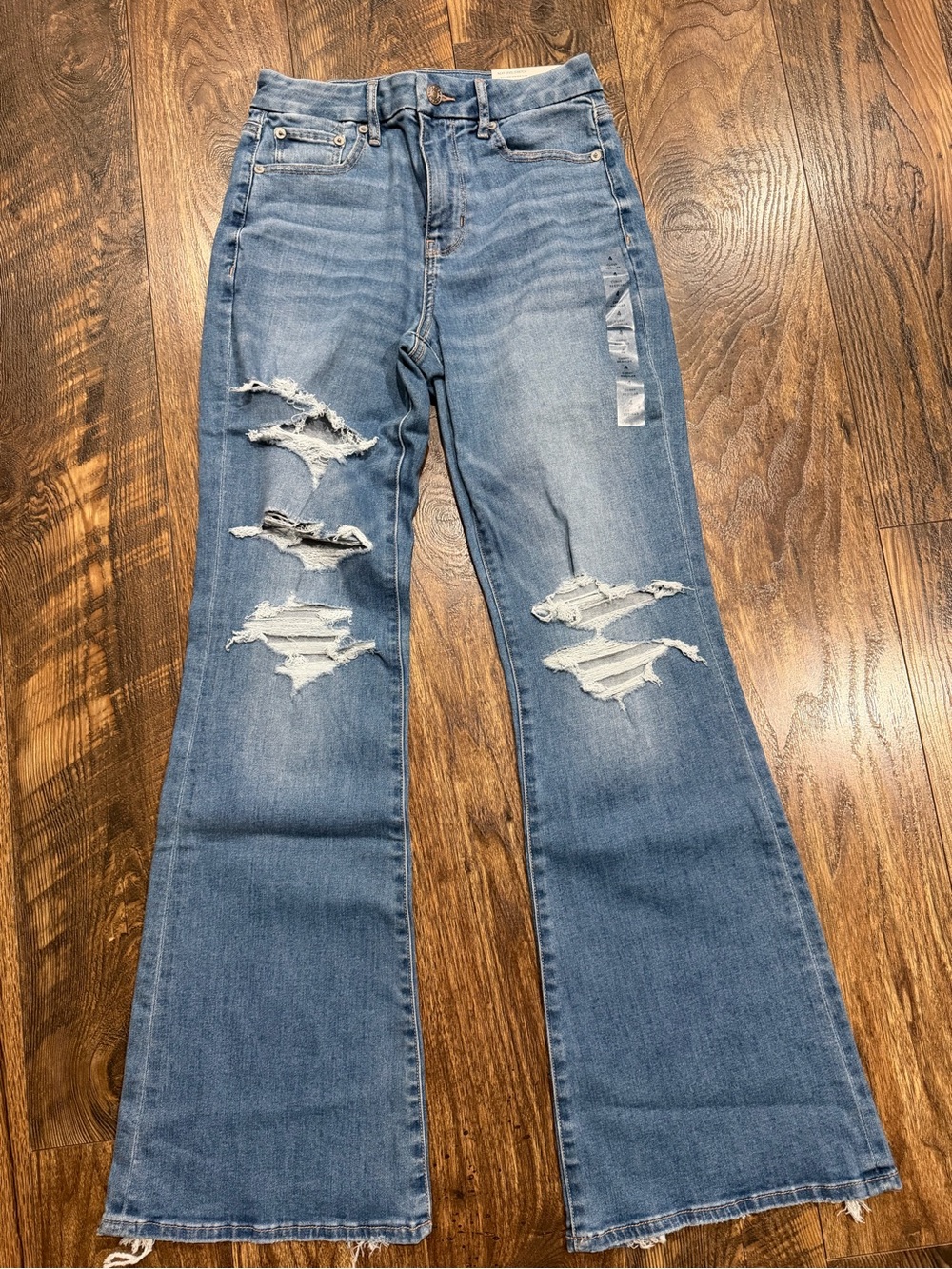 American Eagle Outfitters Distressed Flare Jeans - Medium Blue